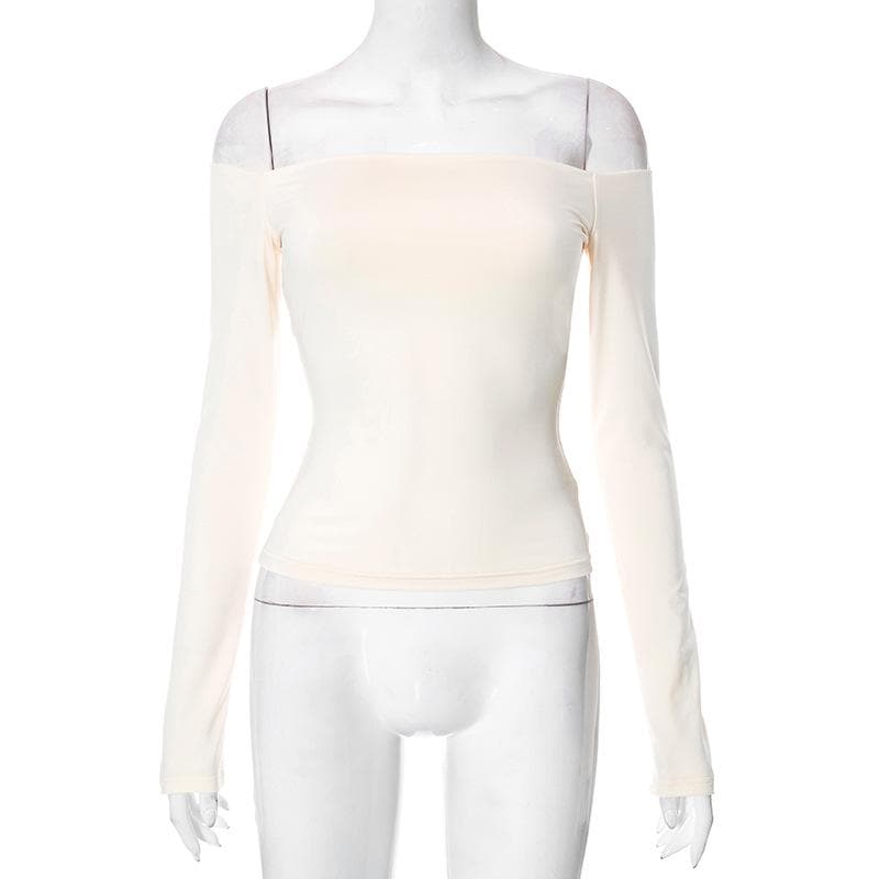 Solid off shoulder long sleeve backless top