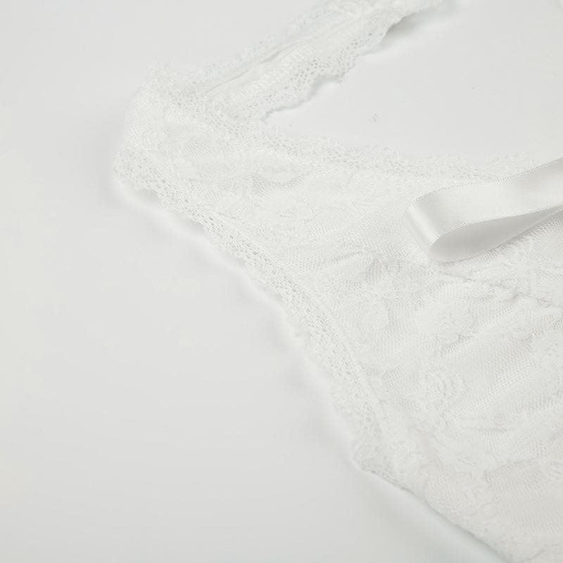 Halter bowknot ribbon lace backless top