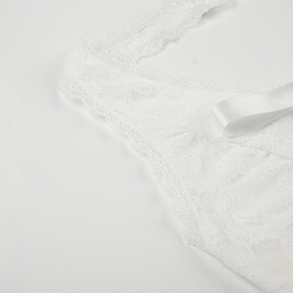 Halter bowknot ribbon lace backless top