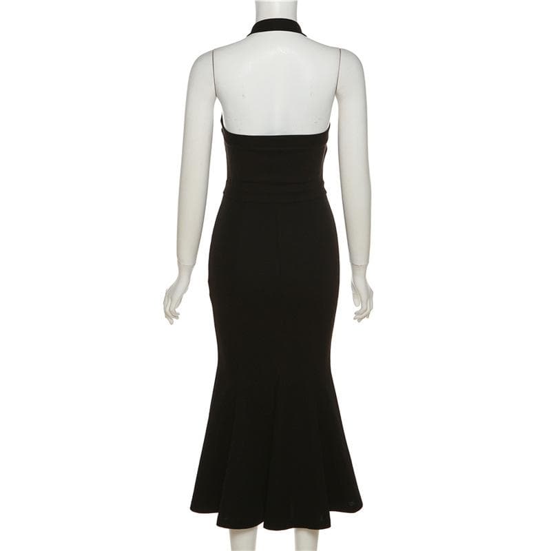 Halter Surplice V-Neck Front Slit Mermaid Bandage Knit Maxi Gown