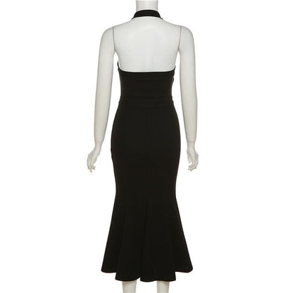 Halter Surplice V-Neck Front Slit Mermaid Bandage Knit Maxi Gown