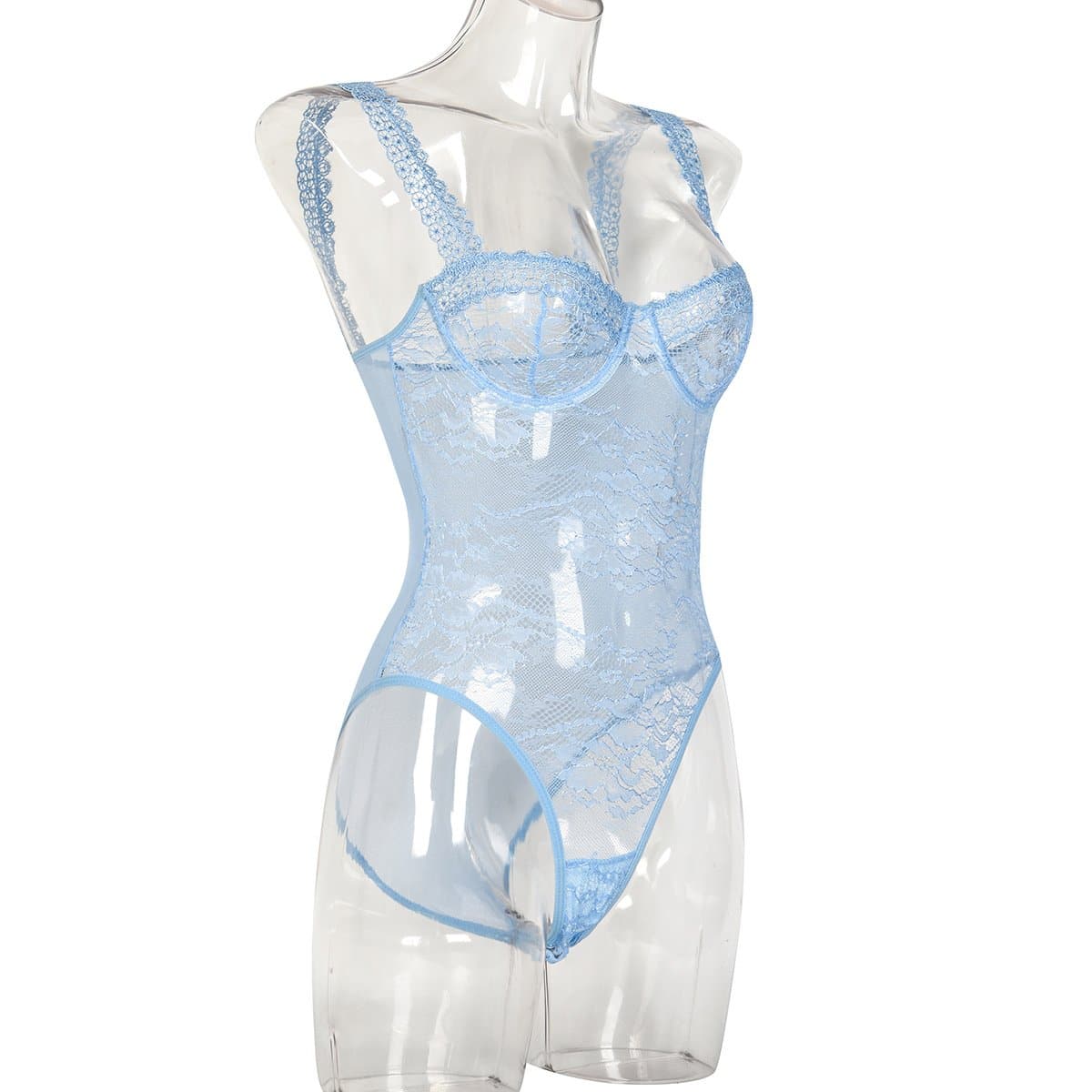 Sheer lace see through backless cami bodysuit