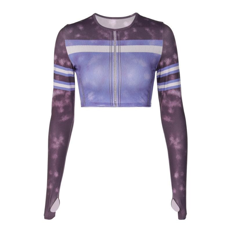 Tie dye gloves long sleeve contrast crewneck crop top