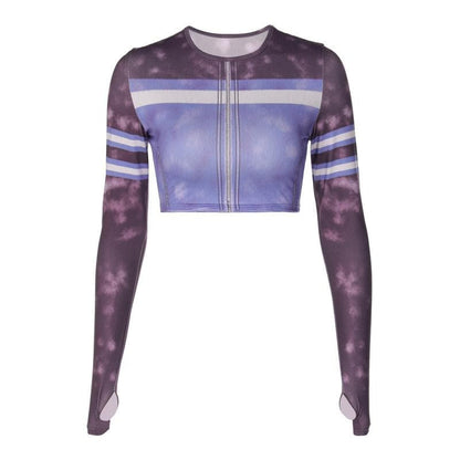 Tie dye gloves long sleeve contrast crewneck crop top