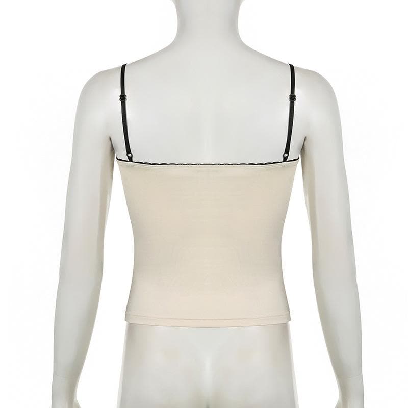 Lace hem button stitch bowknot cami top