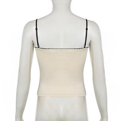 Lace hem button stitch bowknot cami top