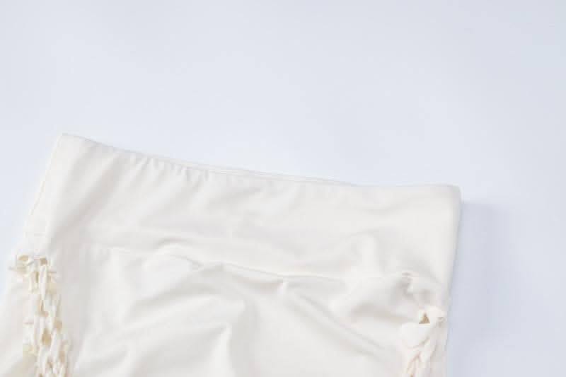 Hollow out solid sleeveless irregular crewneck mini skirt set-final-sale