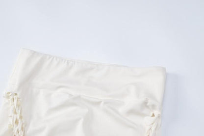 Hollow out solid sleeveless irregular crewneck mini skirt set-final-sale