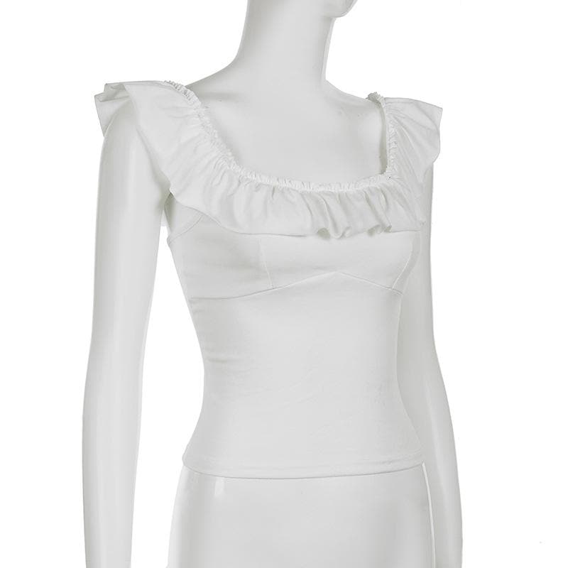 U neck ruffle solid backless cami top