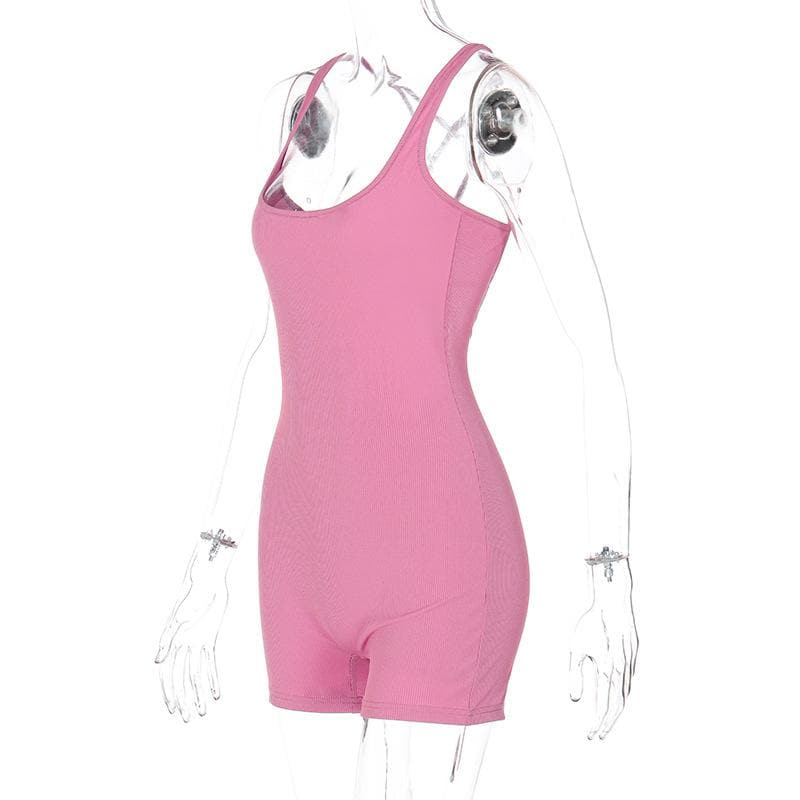 U neck cross back solid romper