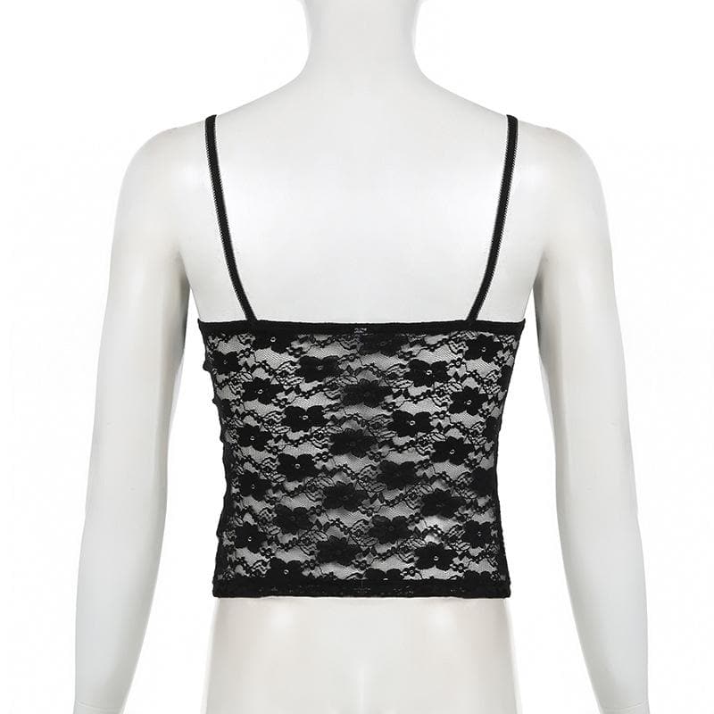 Lace backless button bowknot cami top
