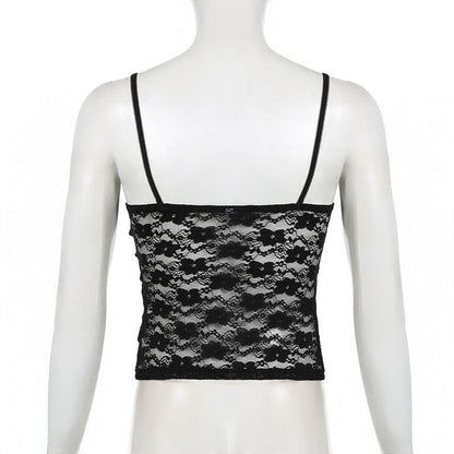 Lace backless button bowknot cami top