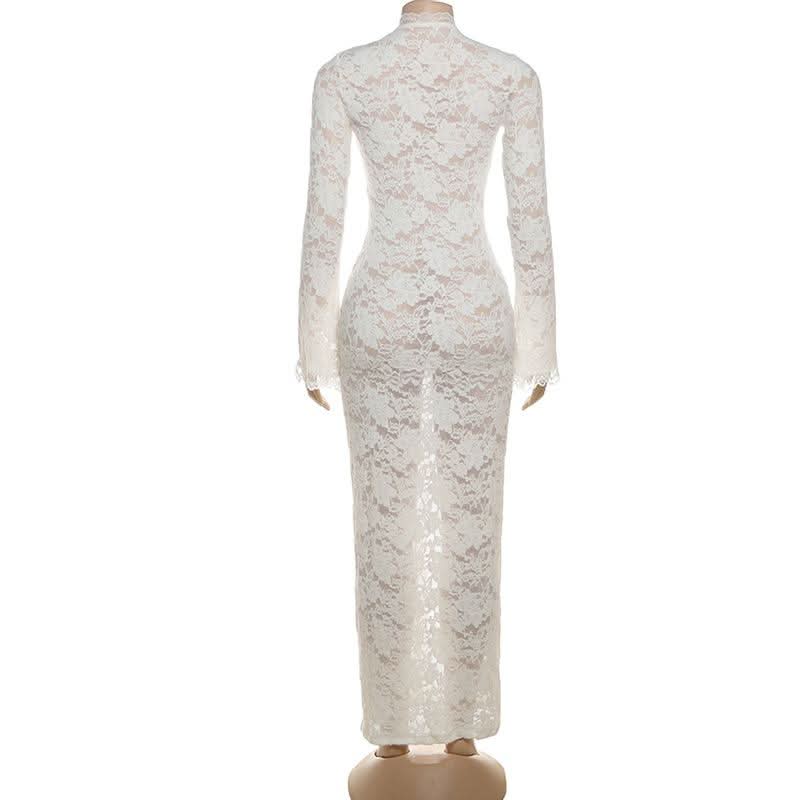 Long sleeve lace cross front slit maxi dress