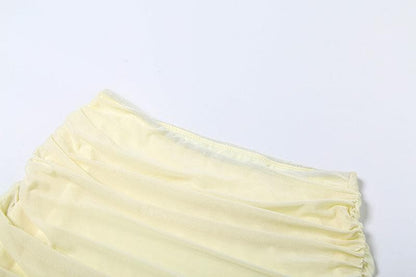 Halter ruched deep v neck high slit mesh maxi skirt set-final-sale