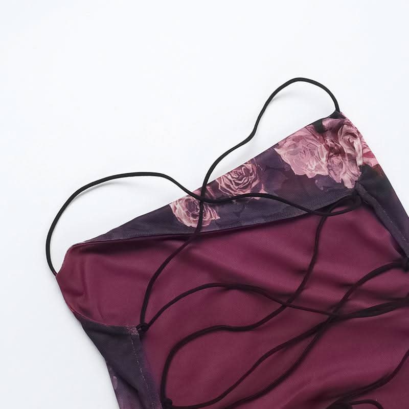 Cross back square neck flower print spaghetti strap maxi dress