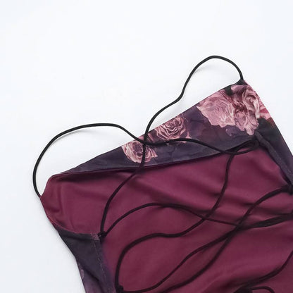 Cross back square neck flower print spaghetti strap maxi dress