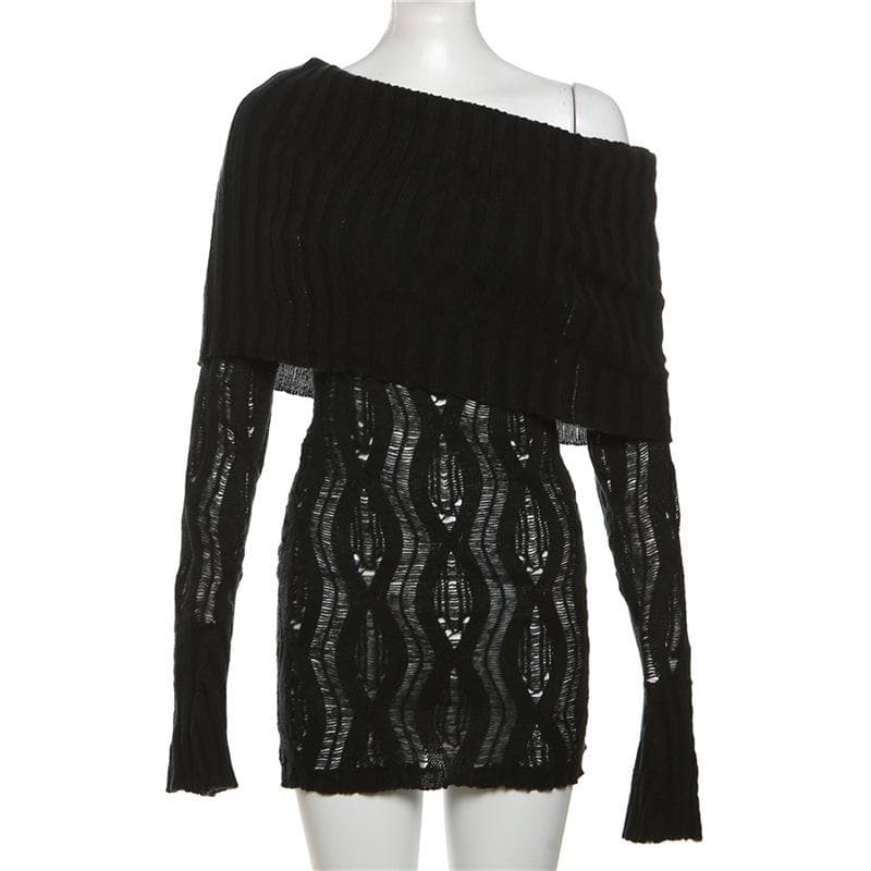 Crochet off shoulder long sleeve hollow out cut out mini dress