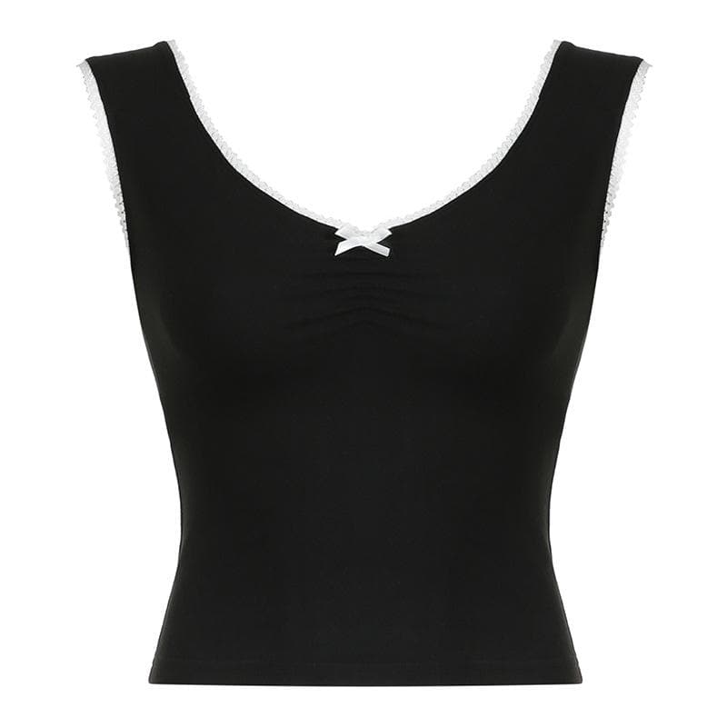 V neck bowknot ruched lace hem top