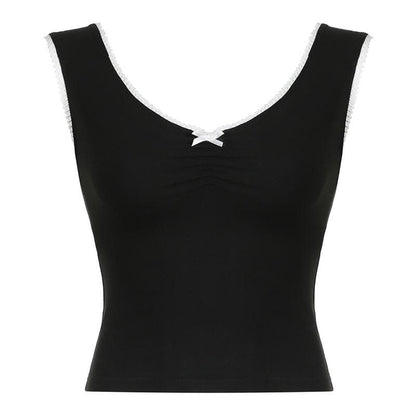 V neck bowknot ruched lace hem top