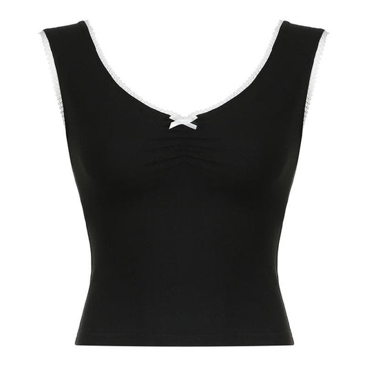 V neck bowknot ruched lace hem top