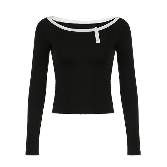 Long sleeve off shoulder button top