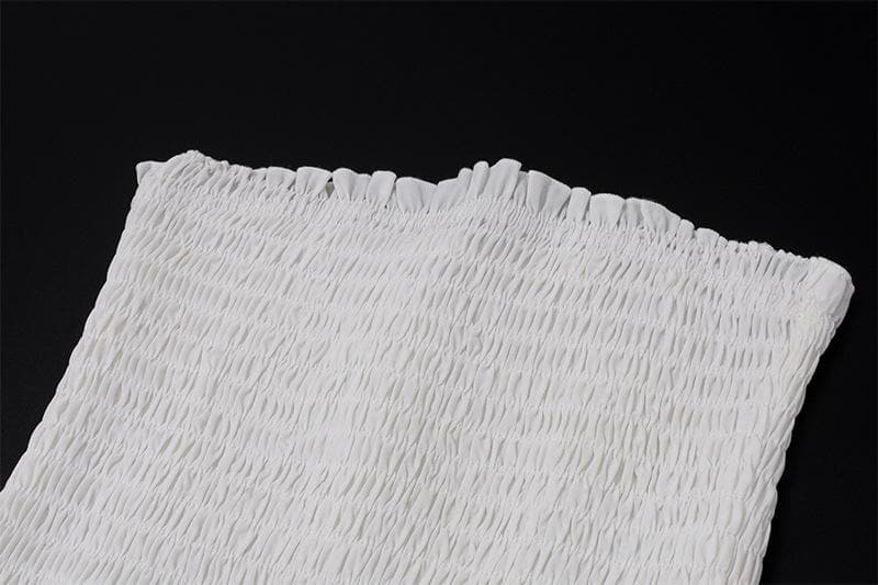 Smocked ruched lace patchwork tube midi dress