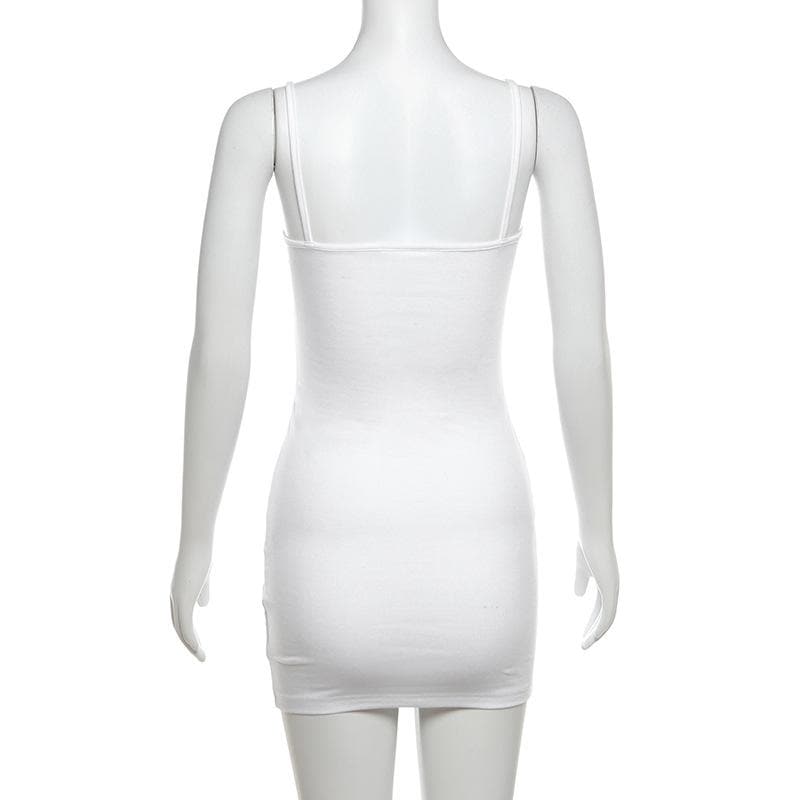 U neck body print hollow out cami cut out mini dress