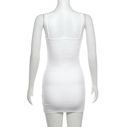 U neck body print hollow out cami cut out mini dress