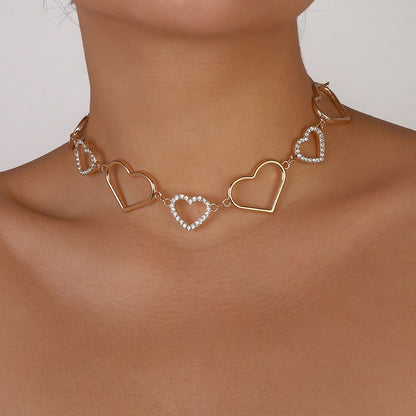 Rhinestone heart ring choker necklace