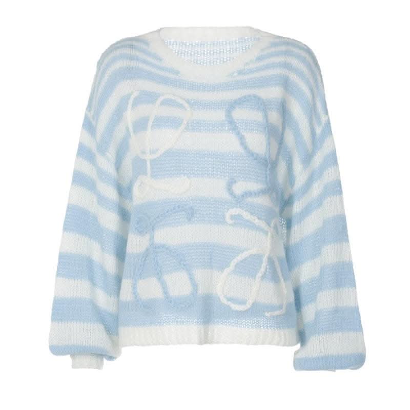 knitted long sleeve striped contrast crewneck top-final-sale