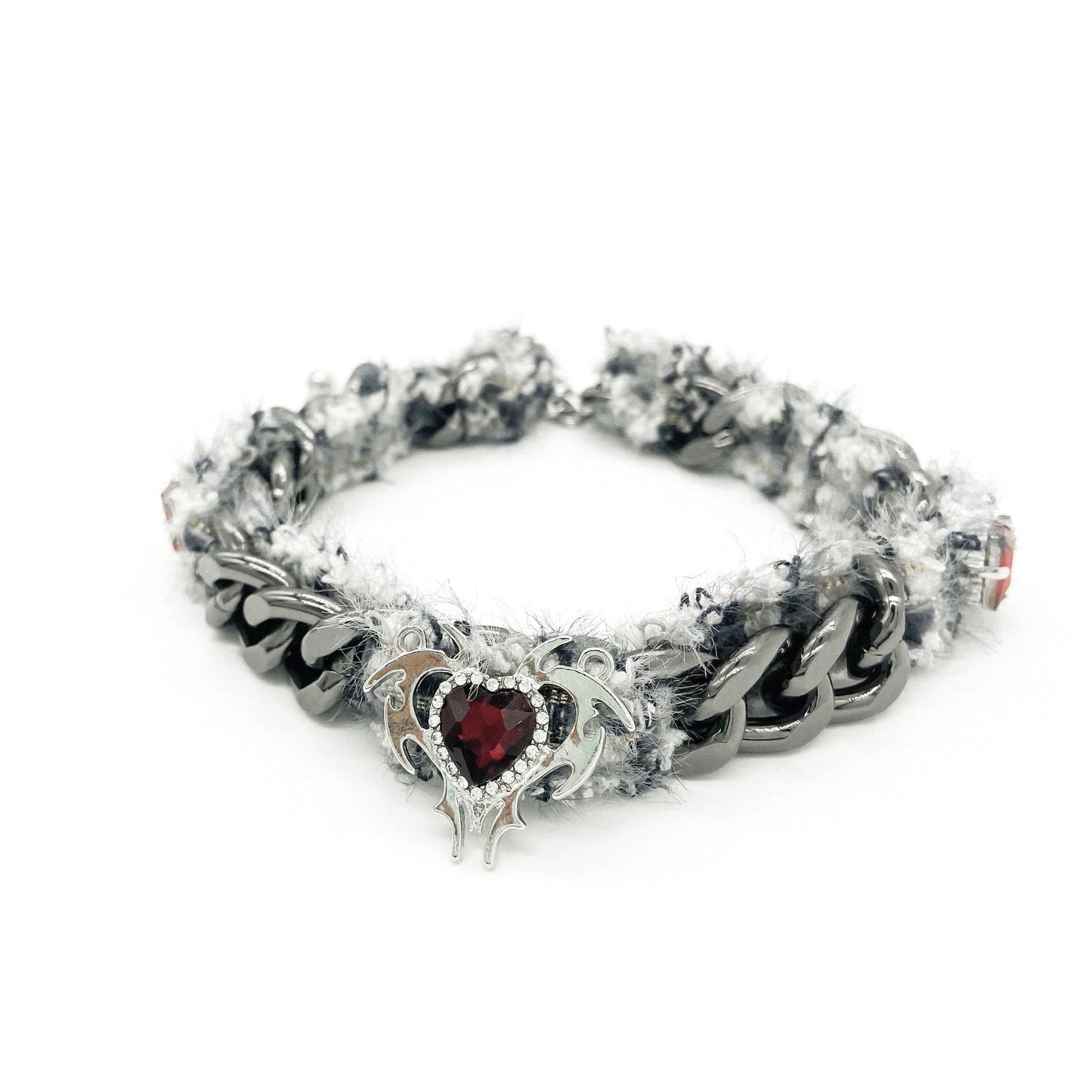 Fluffy cuban heart rhinestone necklace