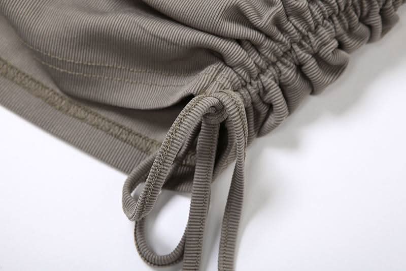 Hoodie ruched drawstring hollow out cut out mini dress