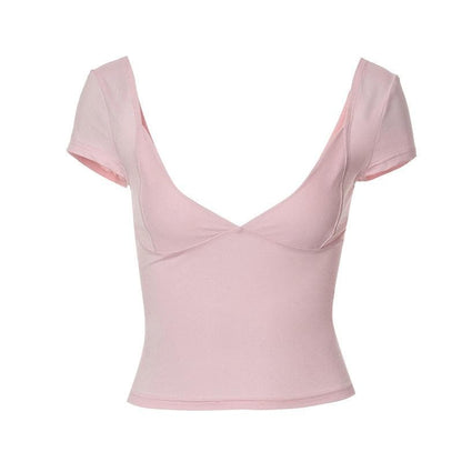 Low cut cap sleeve solid backless v neck top