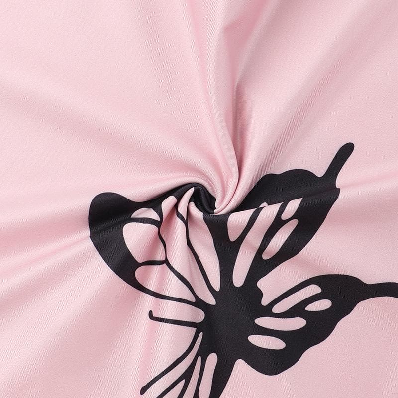 Lace hem butterfly print slit cami mini dress