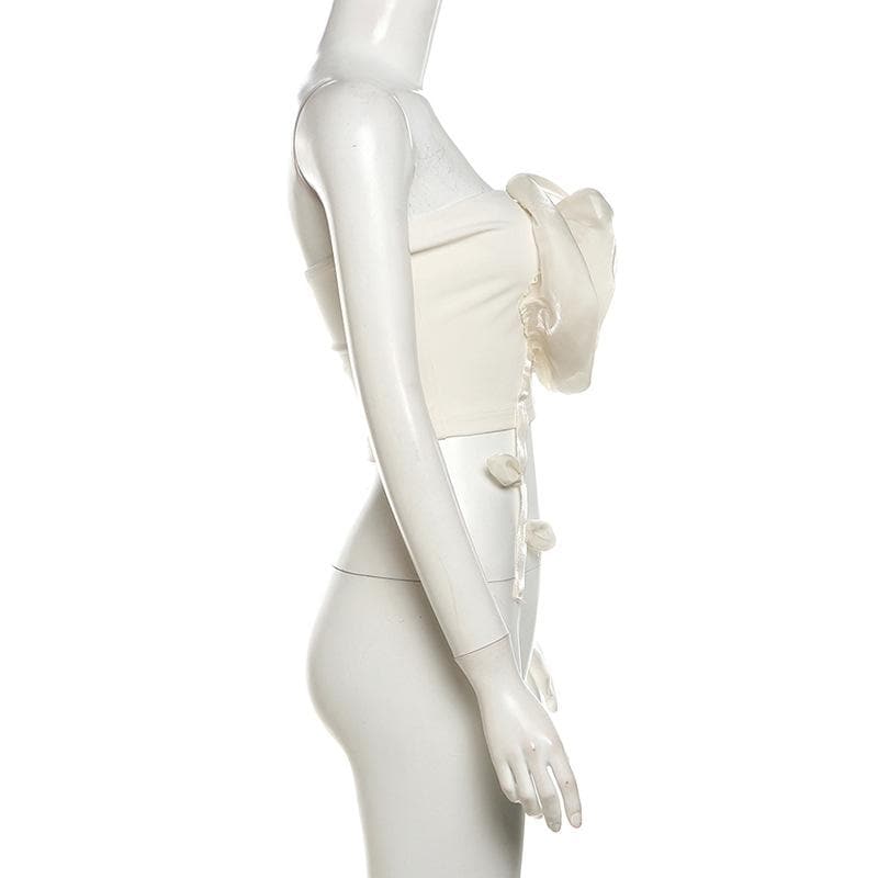 Flower applique backless solid tube top