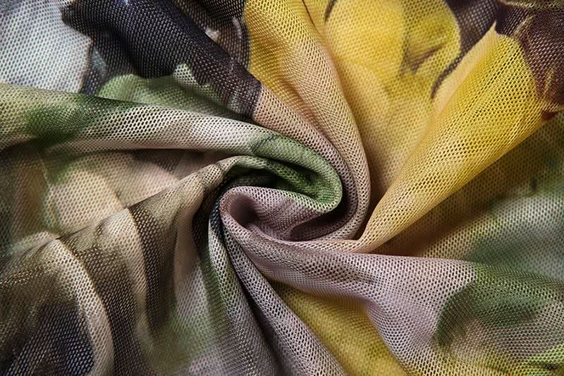 High neck long sleeve flower print crop mini skirt set