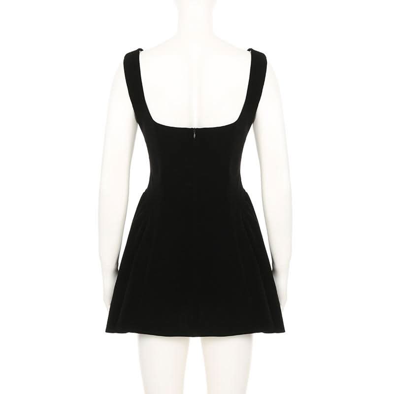 Square neck velvet zip-up cami mini dress