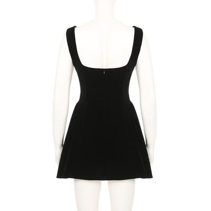 Square neck velvet zip-up cami mini dress