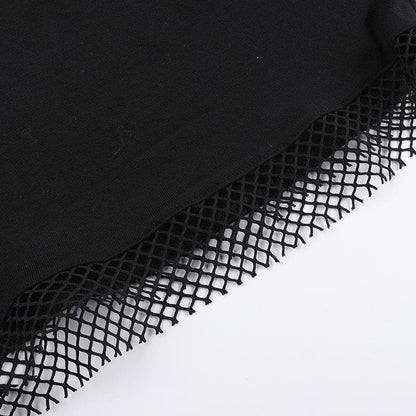 Long sleeve fishnet shrug cross applique 2 piece top