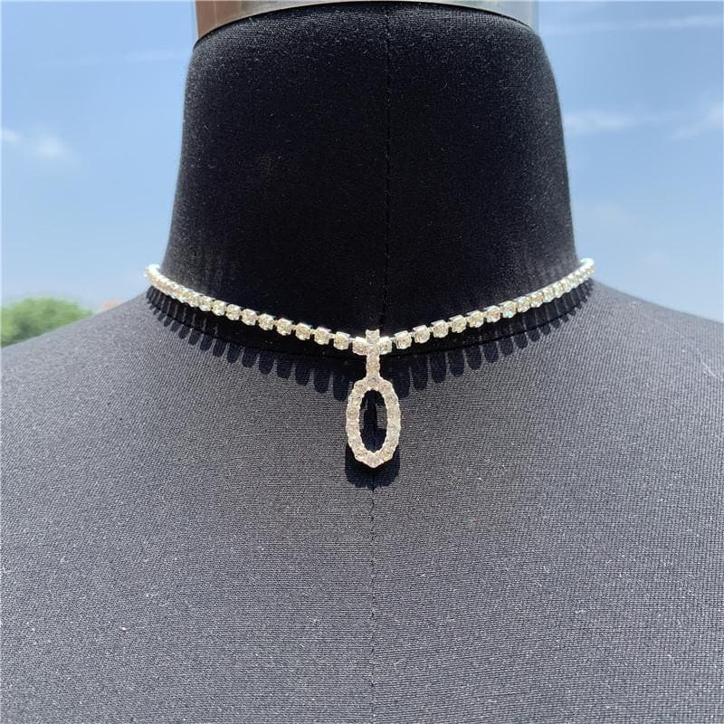 Initials pendant rhinestone chocker