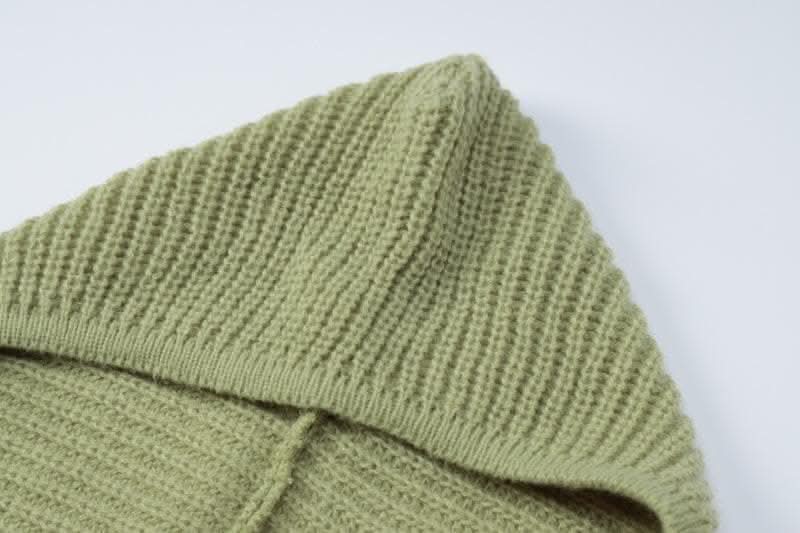 Hoodie long sleeve knitted solid v neck top-final-sale