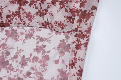 Chiffon flower print contrast backless v neck sleeveless maxi dress-final-sale