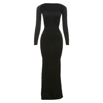 Long sleeve u neck hollow out cut out maxi dress