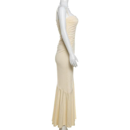 Ruched backless sweetheart neck cami maxi dress