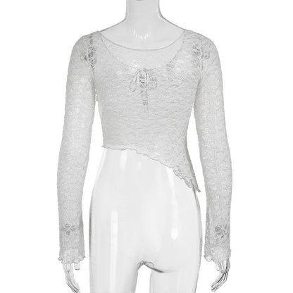 Long sleeve bowknot lace top