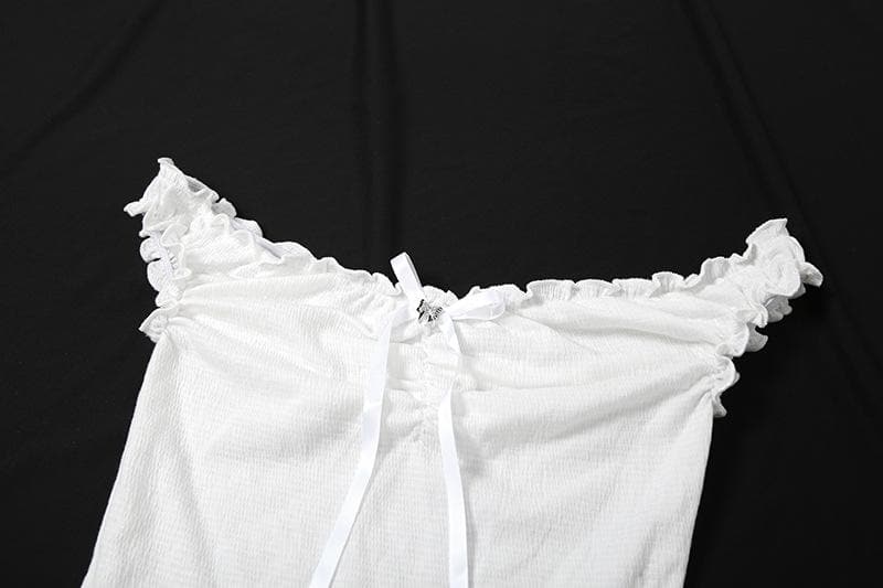 Off shoulder halter bowknot ruffle 2 piece top