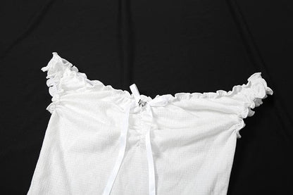 Off shoulder halter bowknot ruffle 2 piece top