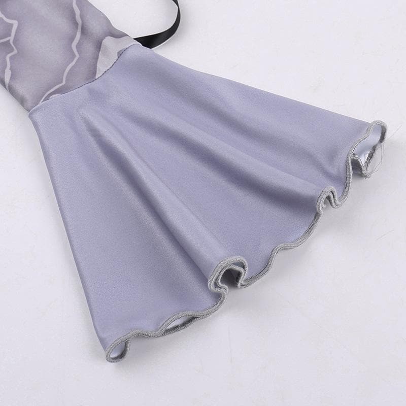 Long flared sleeve off shoulder cross print lace cami maxi dress