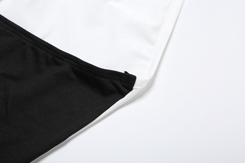 Halter deep v neck high slit patchwork midi dress