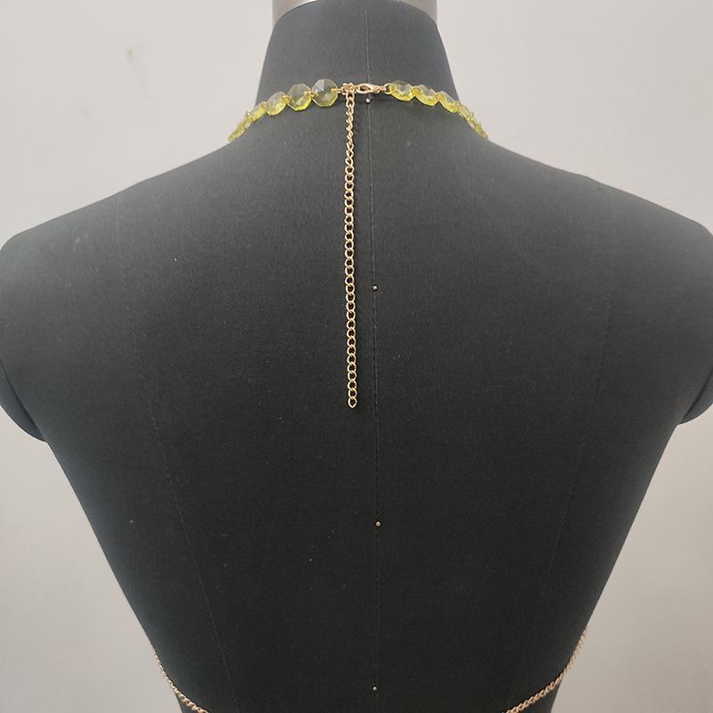 Metal chain plastic crystal halter backless crop top